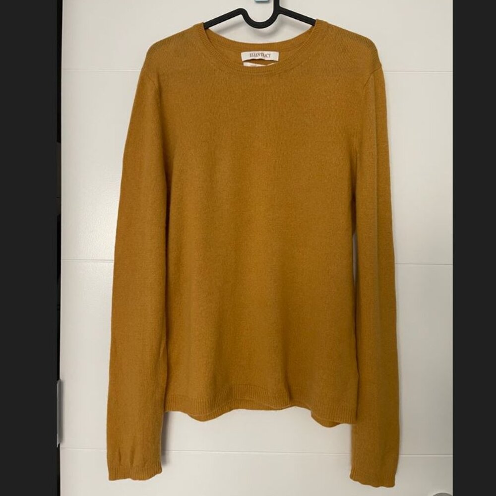 Ellen Tracy Golden Yellow 100% Cashmere Lightweight Crewneck Sweater